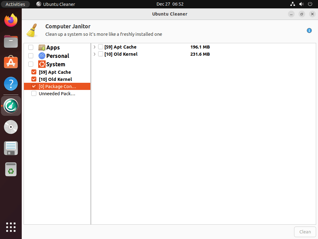 Successful installation confirmation of Ubuntu Cleaner on Ubuntu 22.04 or 20.04.