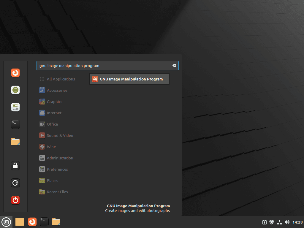 launch gimp application gui from menu on linux mint 21 or 20