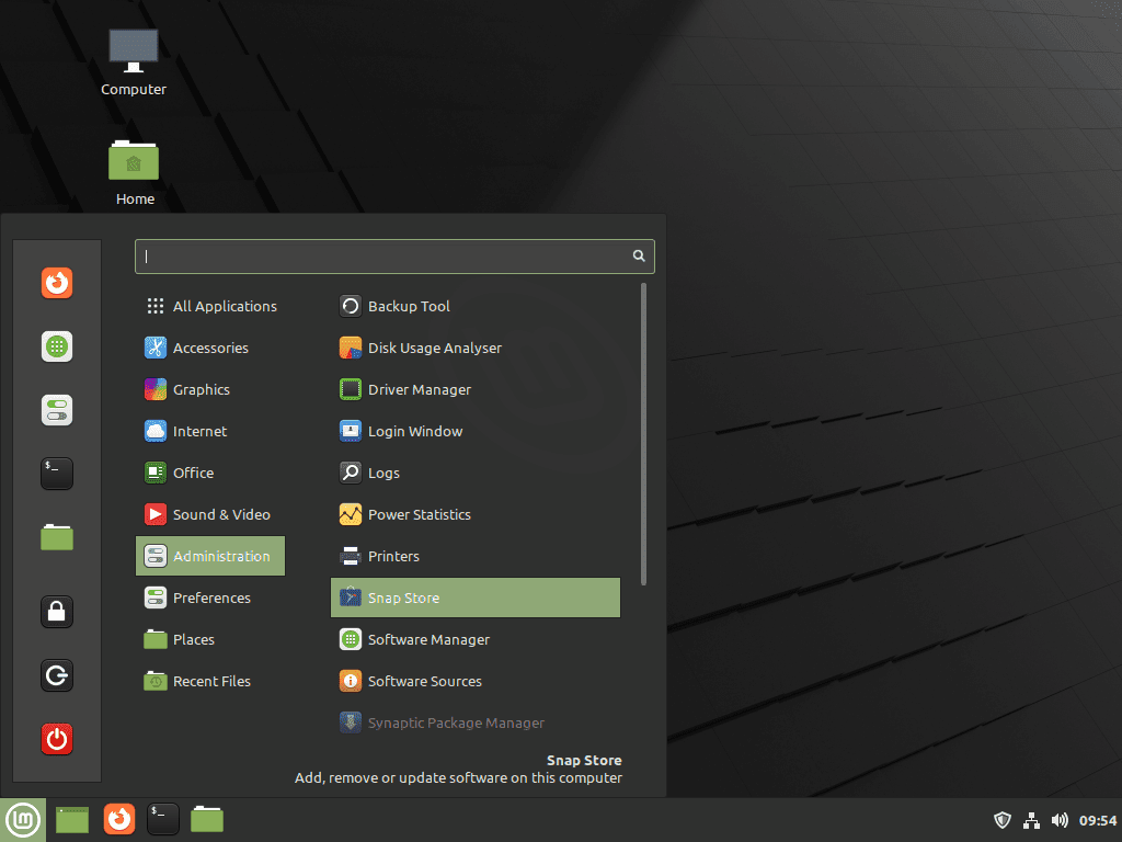 launch snap store example on linux mint 21 or 20