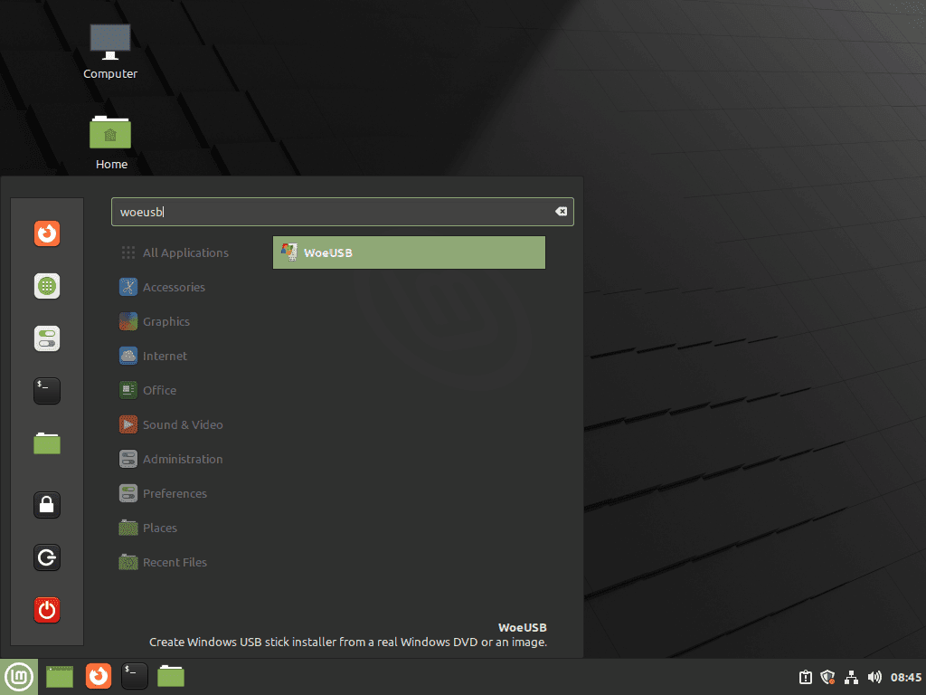 launch woeusb on linux mint 21 or 20