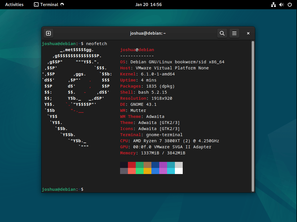 neofetch output example on debian 12 bookworm