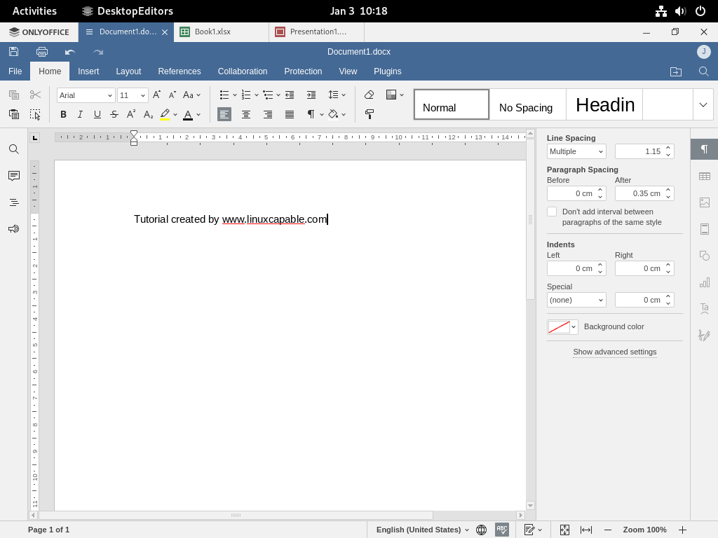 onlyoffice document example on fedora 37 or 36