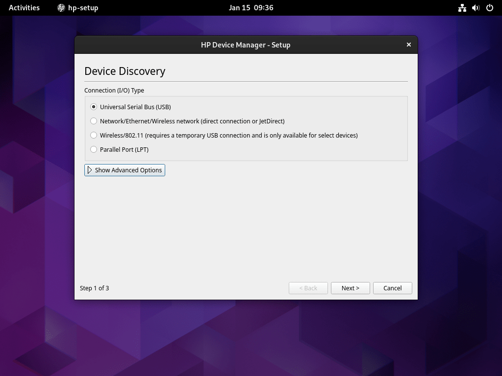 HPLIP setup GUI on Fedora Linux