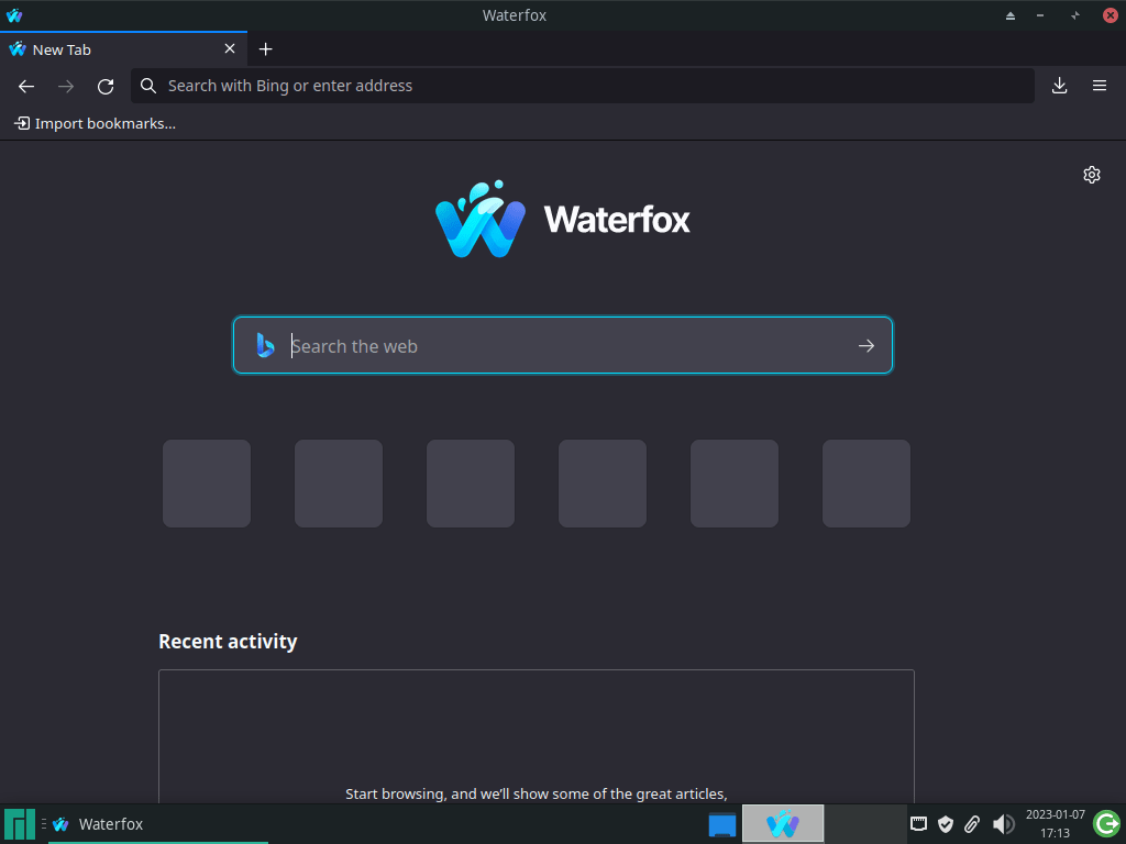 waterfox g browser installed on manjaro linux
