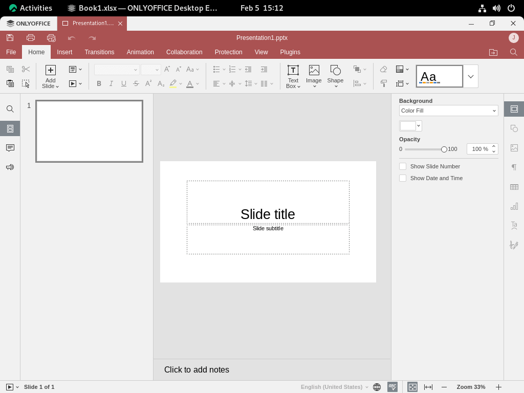 Presentation slide design in ONLYOFFICE on Rocky Linux.