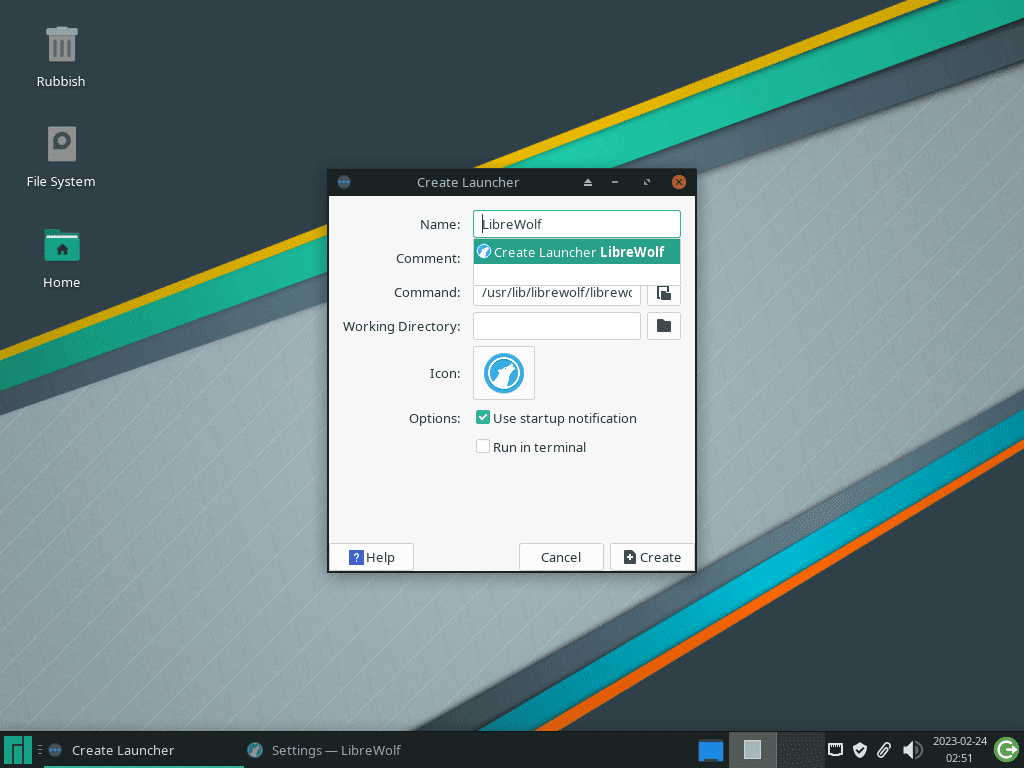 example template to add librewolf icon to desktop to launch the browser on manjaro linux