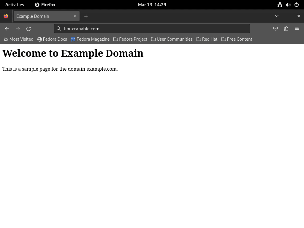 apache custom test page working on fedora linux