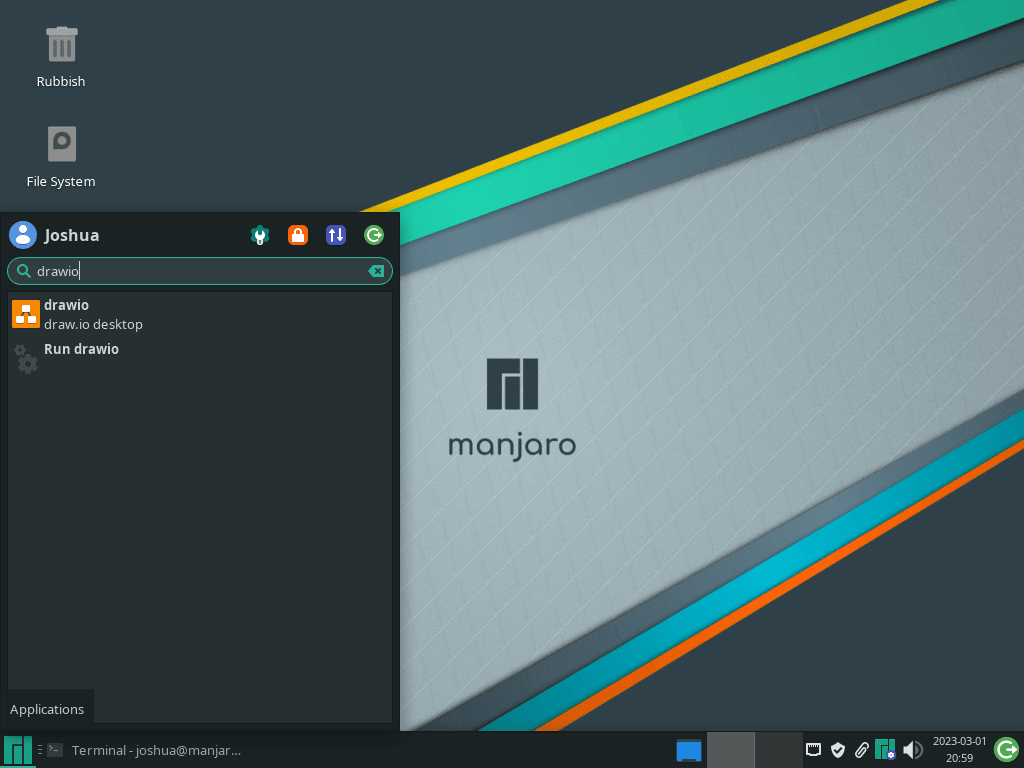 example drawio launch application icon on manjaro linux