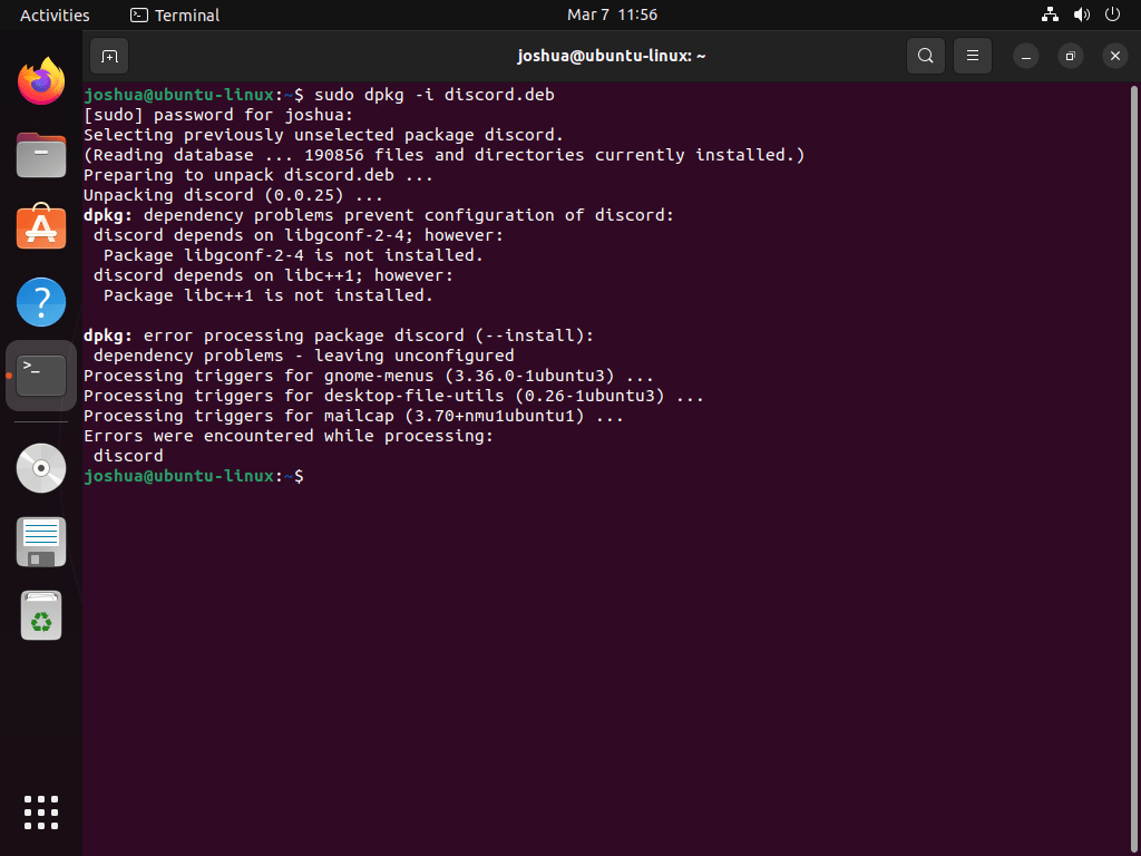example of installing discord as a deb file on ubuntu linux.