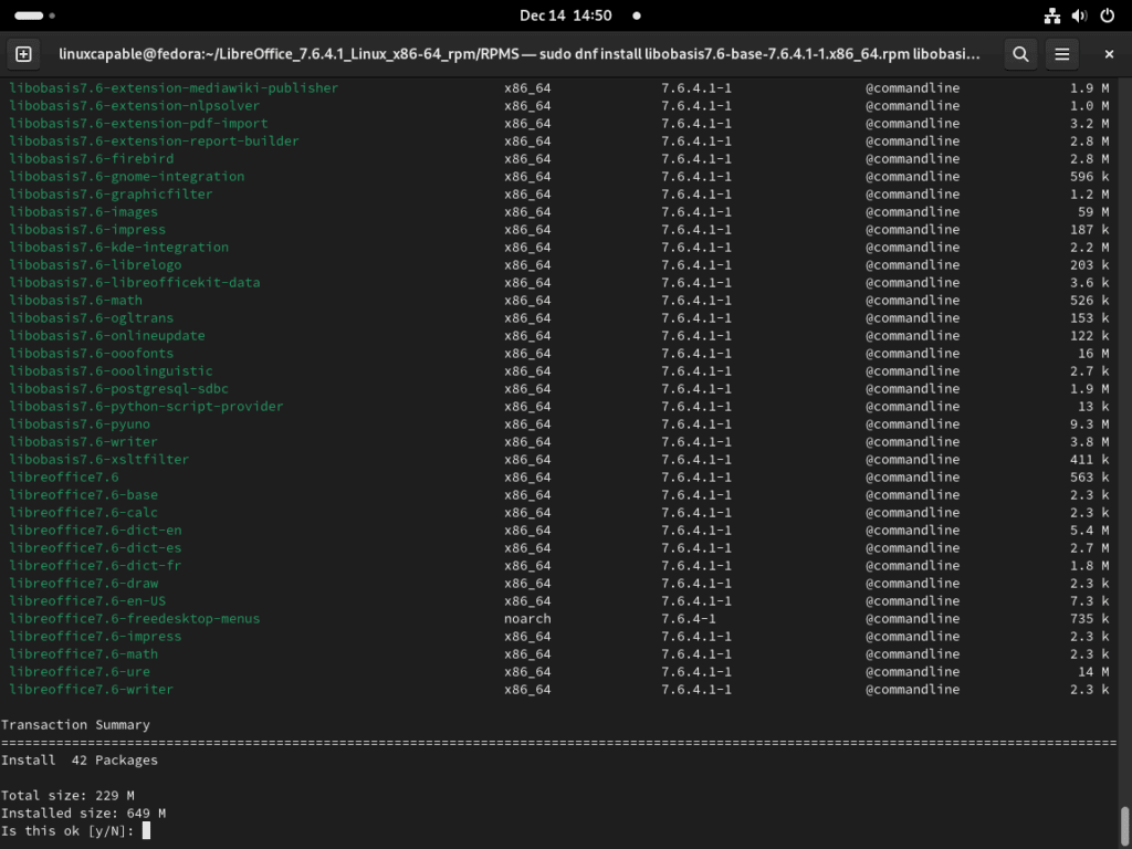 Installation of LibreOffice from RPM on Fedora