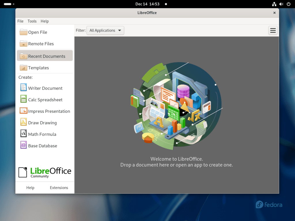 Opened LibreOffice Suite on Fedora Linux