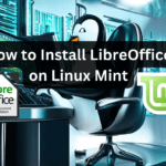 Custom graphic illustrating the installation of LibreOffice on Linux Mint 21 or 20.