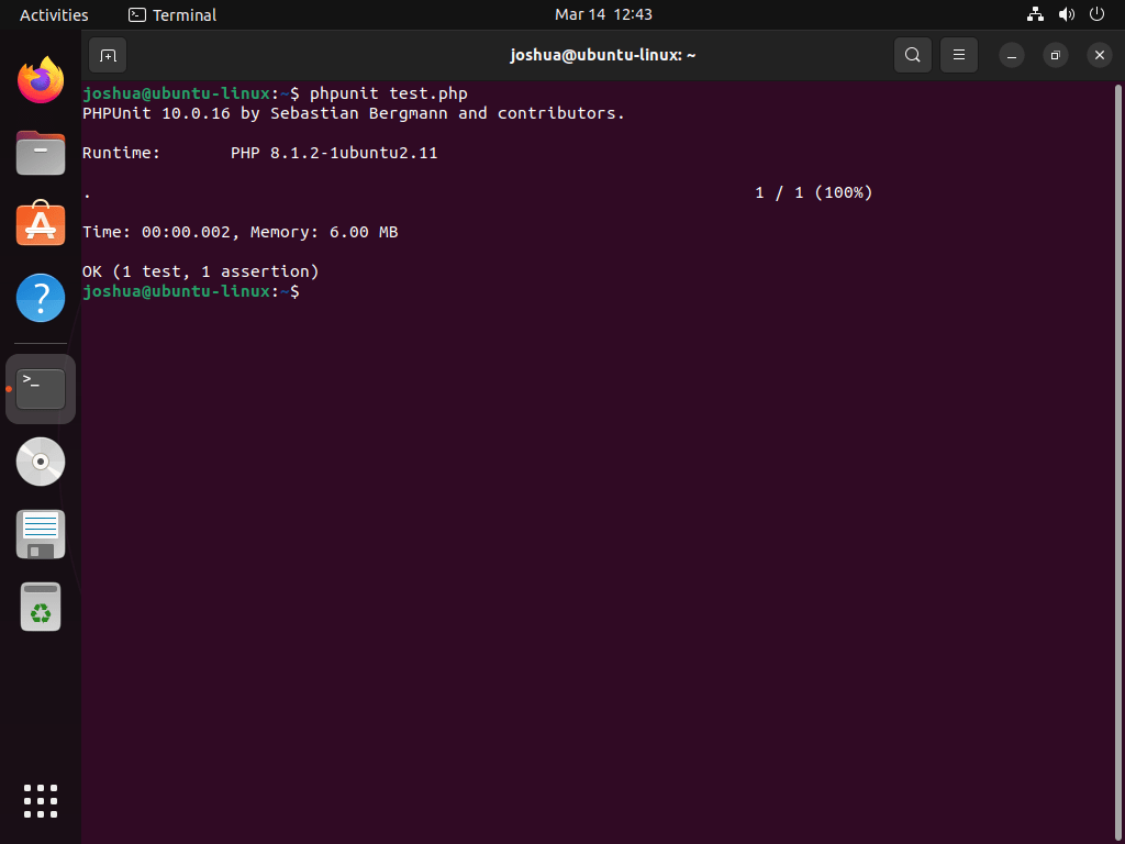 phpunit test on ubuntu 22.04 or 20.04 lts