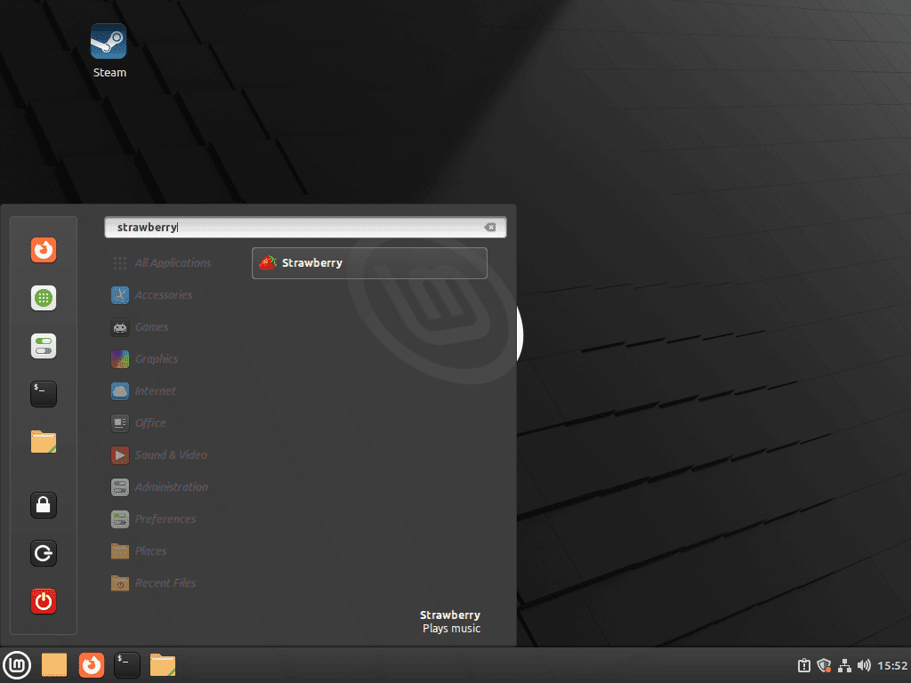 launch strawberry music player from the taskbar on linux mint desktop