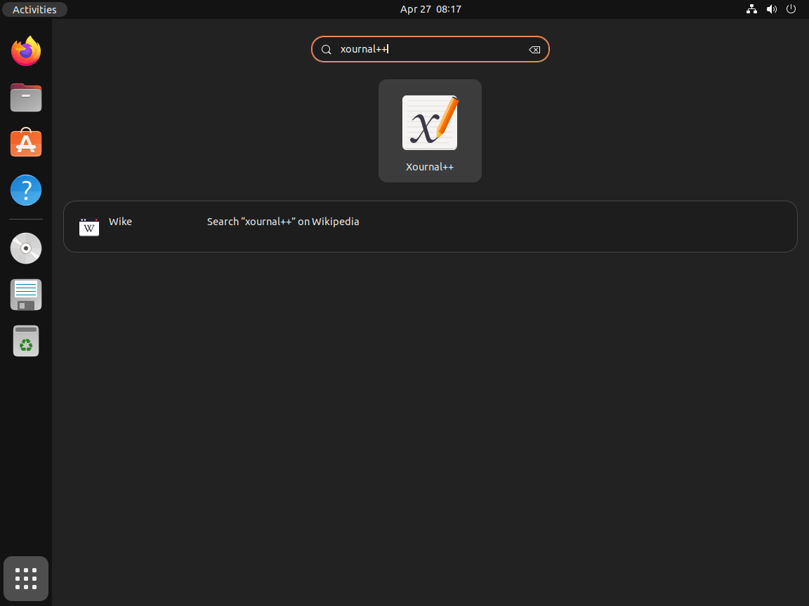 Xournal++ app icon displayed in Ubuntu's activities menu.