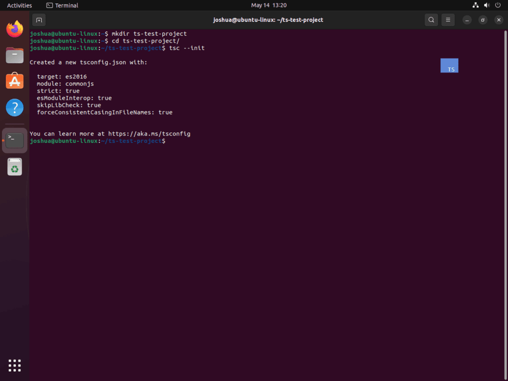 TypeScript init command in Ubuntu terminal