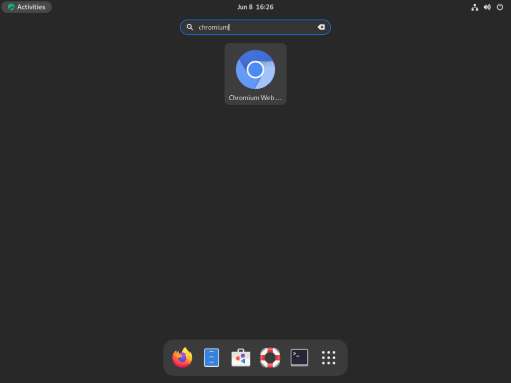 Chromium application icon on Rocky Linux el9/el8 with clickable launch button.