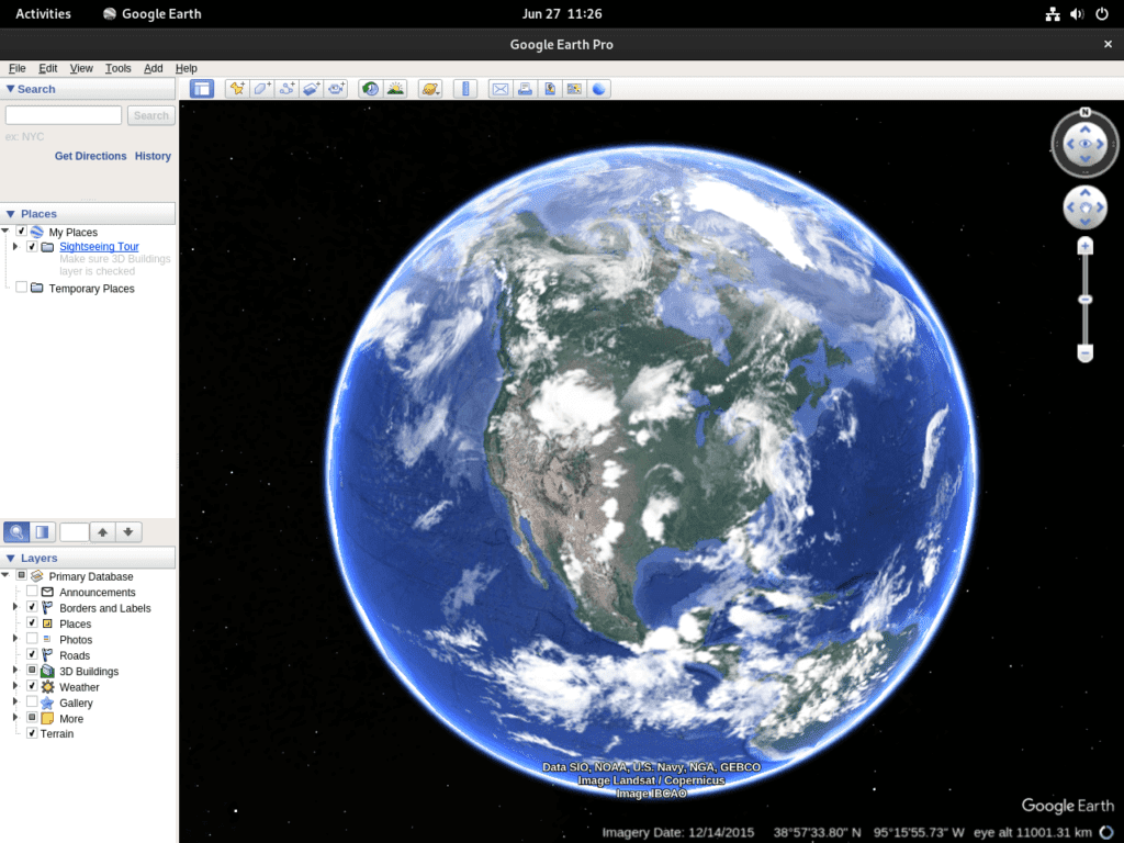 Google Earth Overview of Planet Earth on Debian 12, 11, or 10