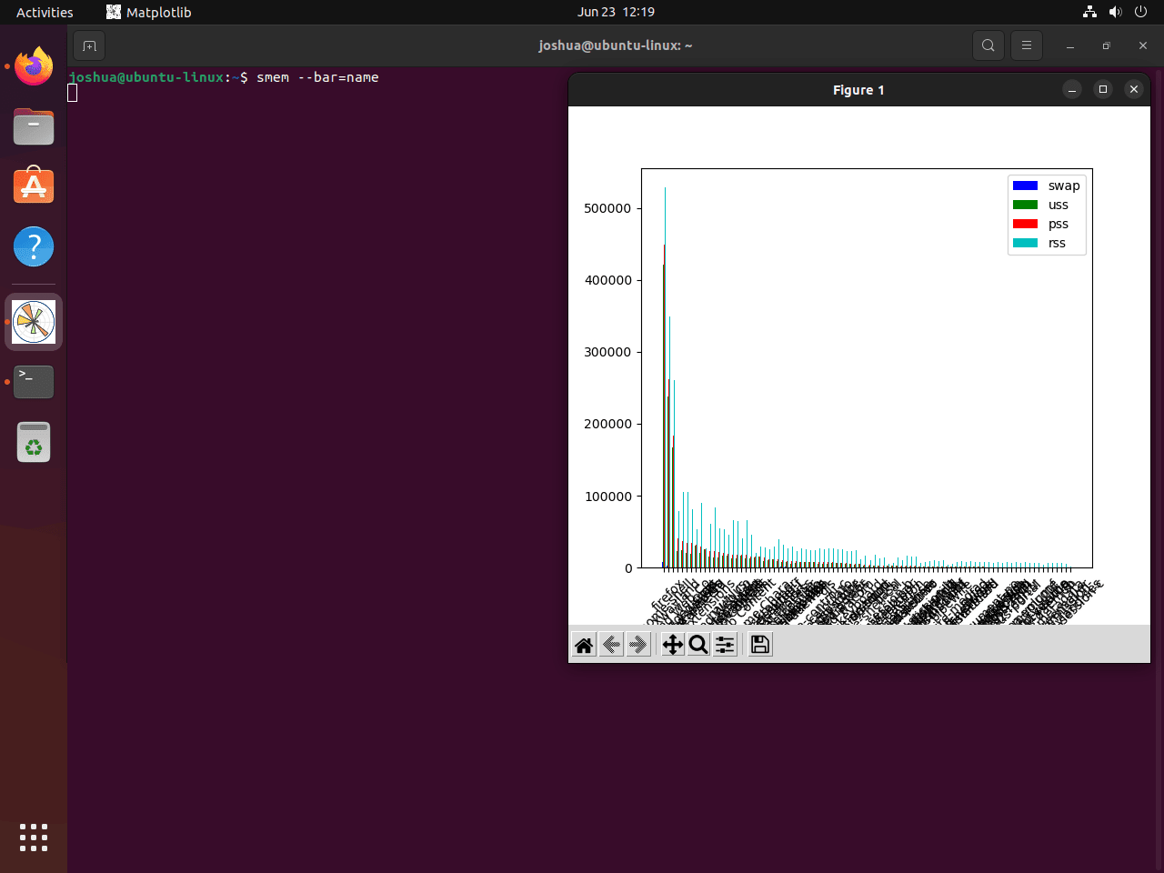 example of visualizing data with smem with bar chart on linux