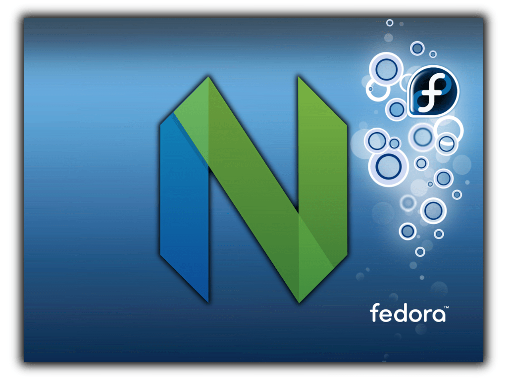 Custom graphic illustrating the installation of Neovim on Fedora Linux.