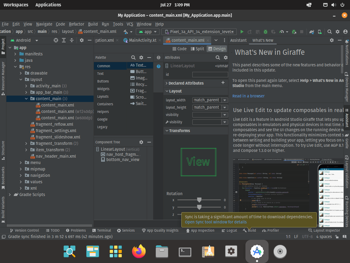 Android Studio in action on Pop!_OS.