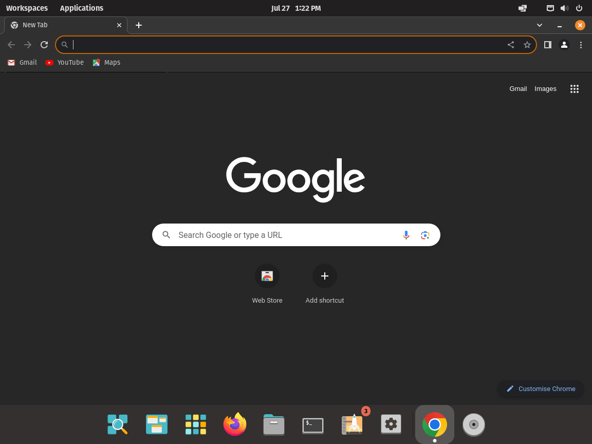Screenshot of a fully installed Google Chrome browser on Pop!_OS.