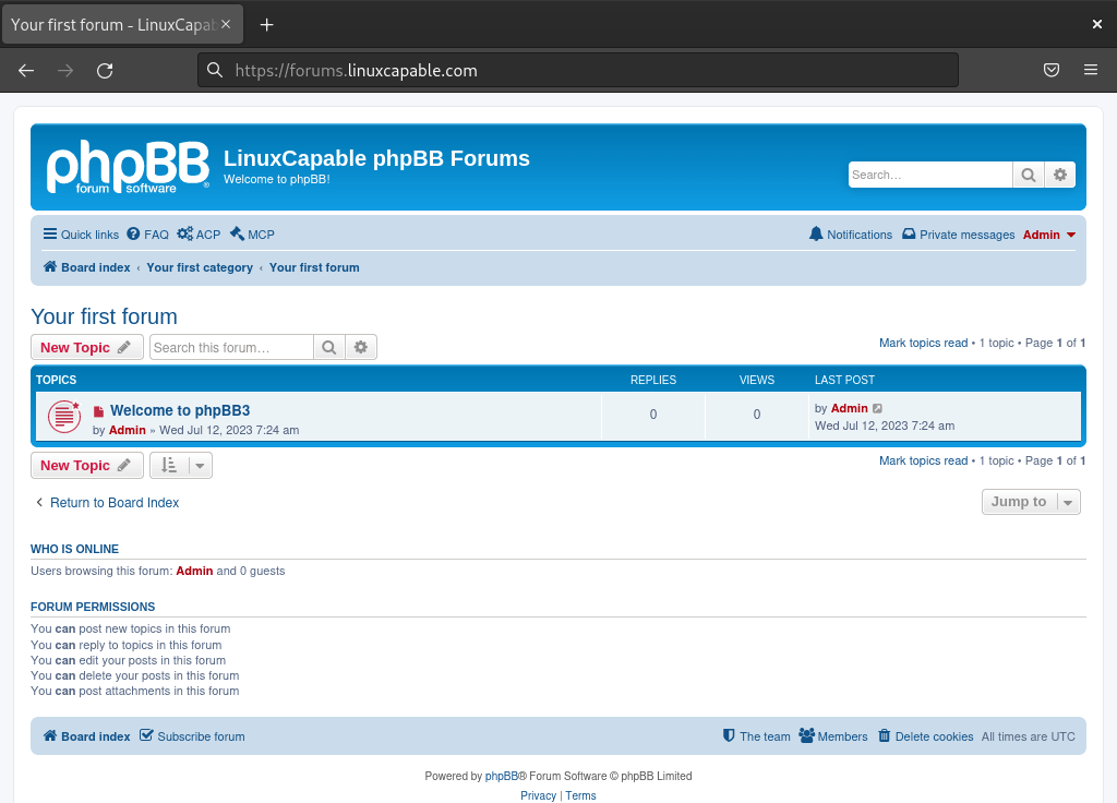 Custom feature image of phpBB installation on Debian Linux with LEMP.