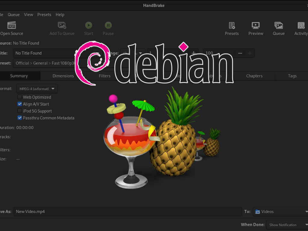Step-by-step guide graphic for Handbrake installation on Debian Linux