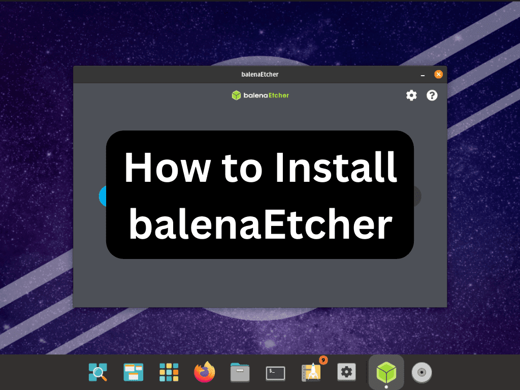Screenshot of balenaEtcher installation process on Pop!_OS.