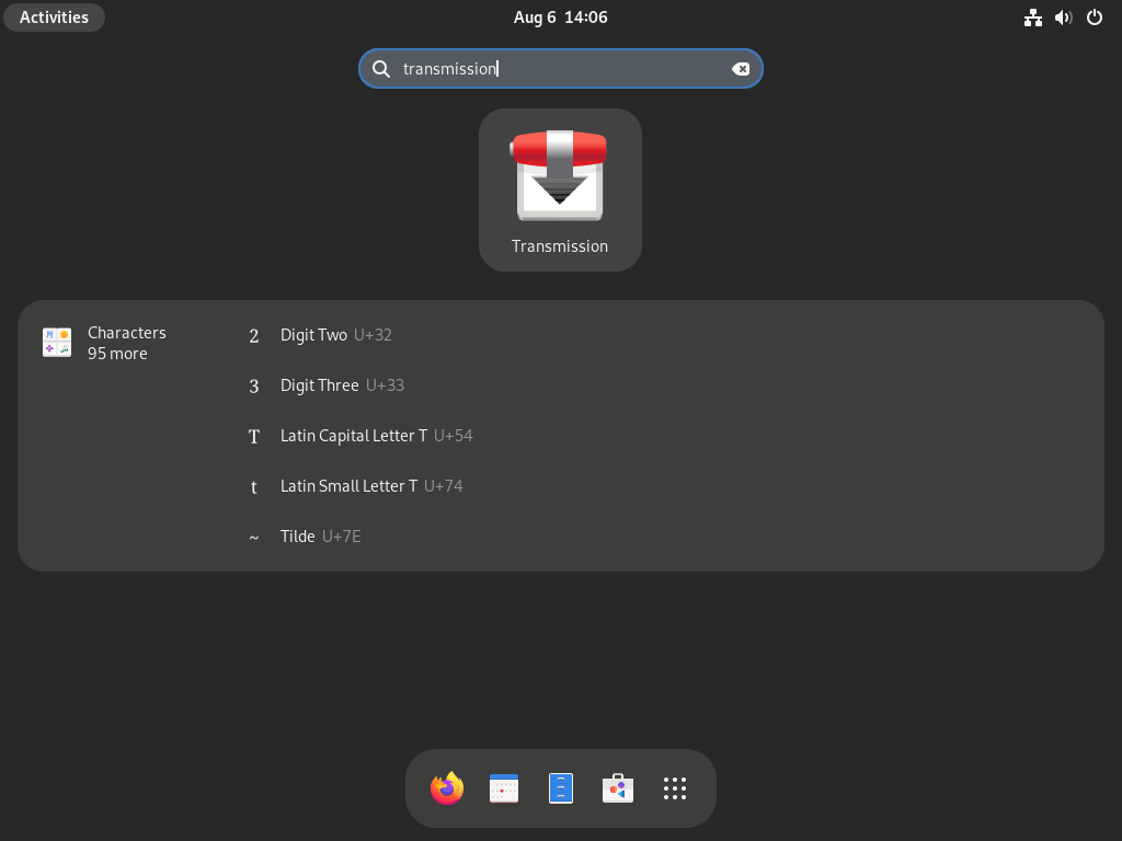 Clicking on the Transmission client icon in Fedora Linux.