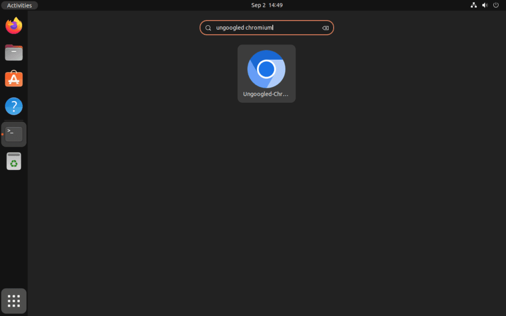 Ungoogled Chromium application icon in the Show Applications menu on Ubuntu 22.04
