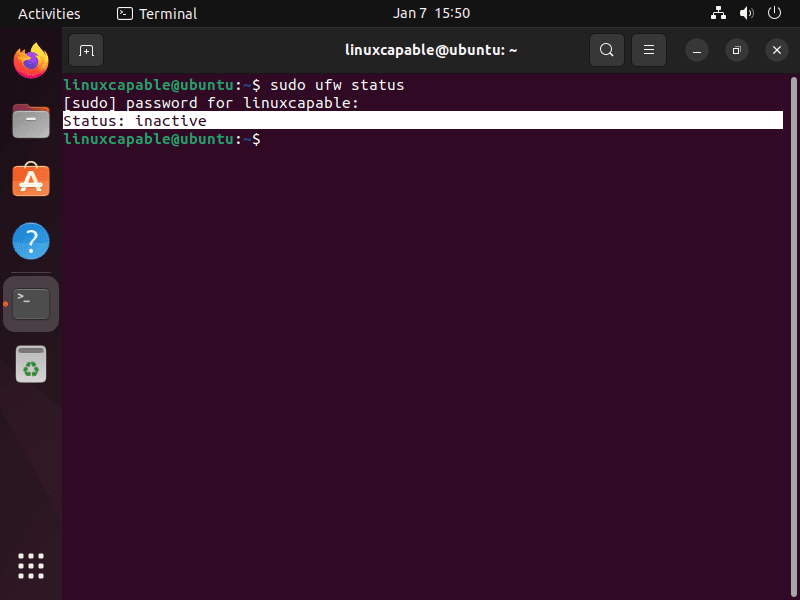 UFW Firewall Status Inactive on Ubuntu Linux