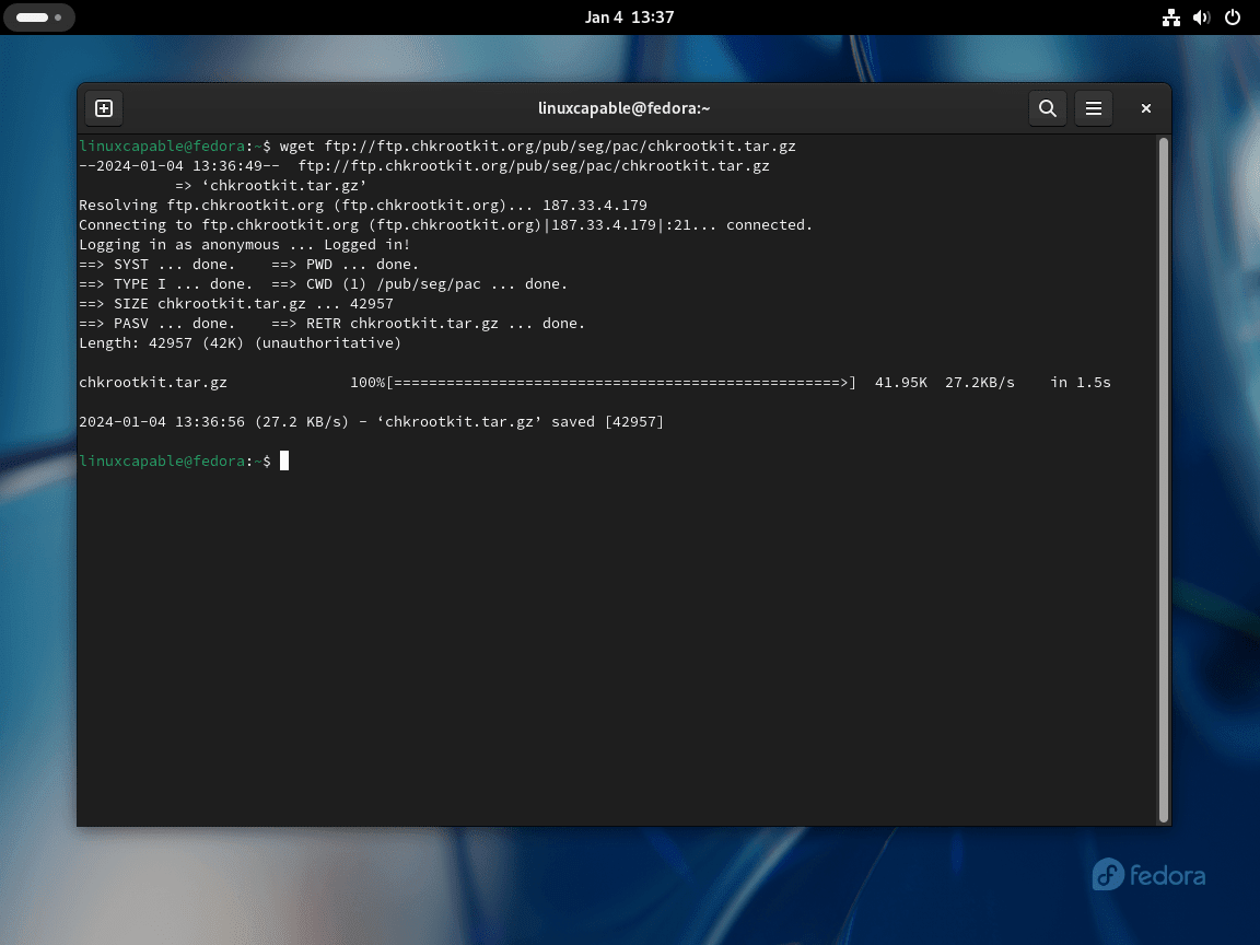 Downloading Chkrootkit's latest source archive on Fedora